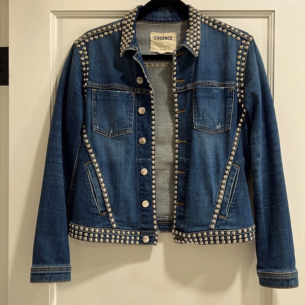 L’AGENCE Celine slim fit denim jacket jeans blue size M LIKE NEW